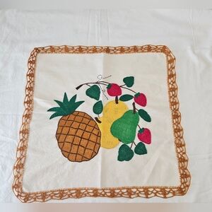 Fruit Embroidered Tablecloth with Crochet Border 100% hand-embroidered in Mexico